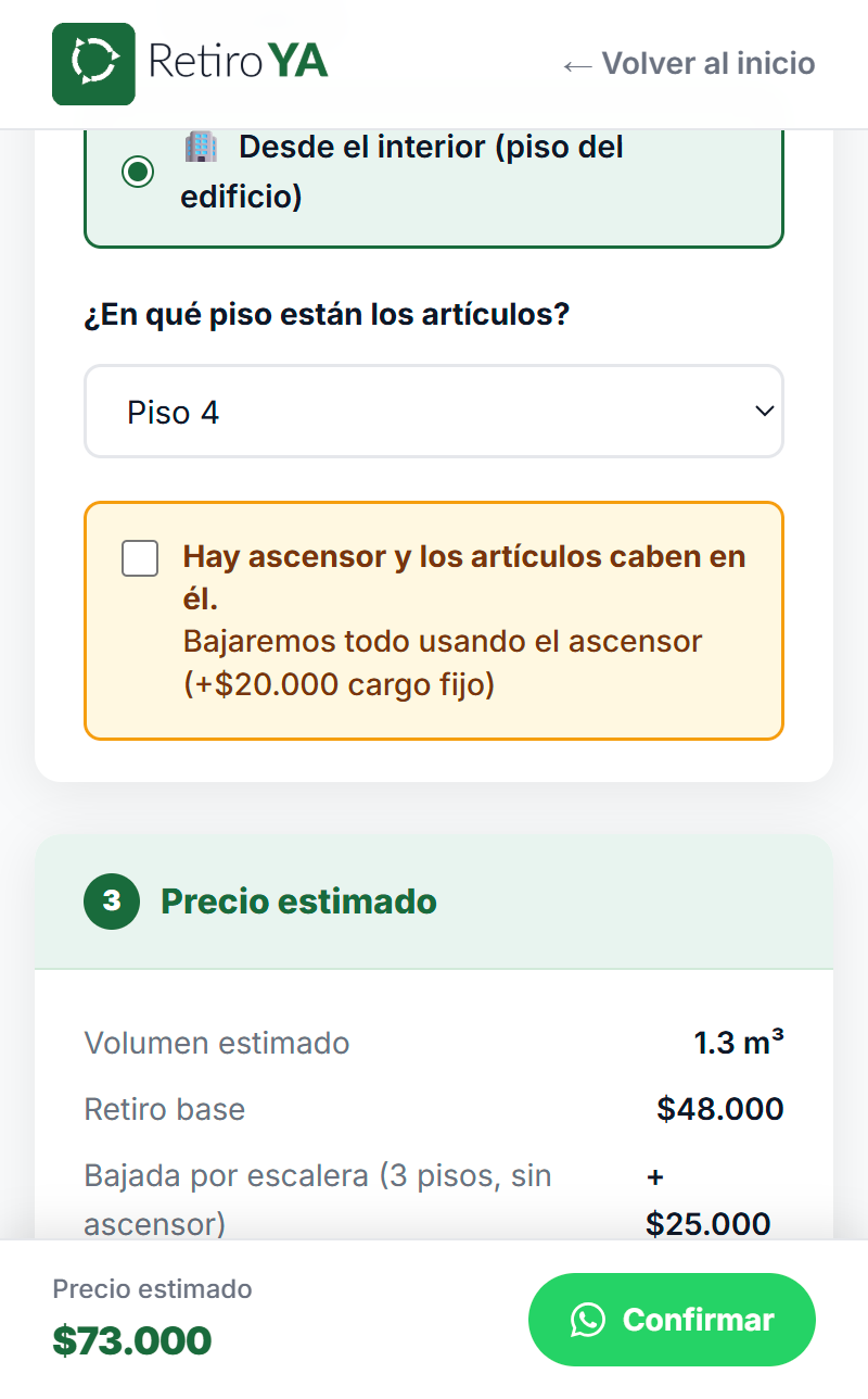 Calculadora de precios — CTA WhatsApp con mensaje pre-redactado
