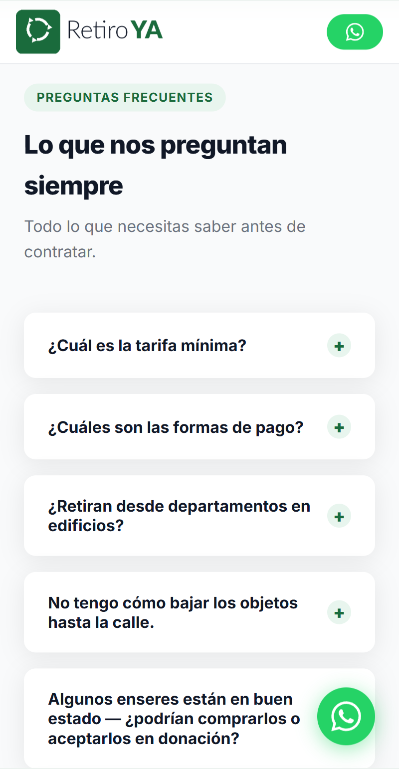 Sección FAQ — resuelve la confusión retiro vs compra
