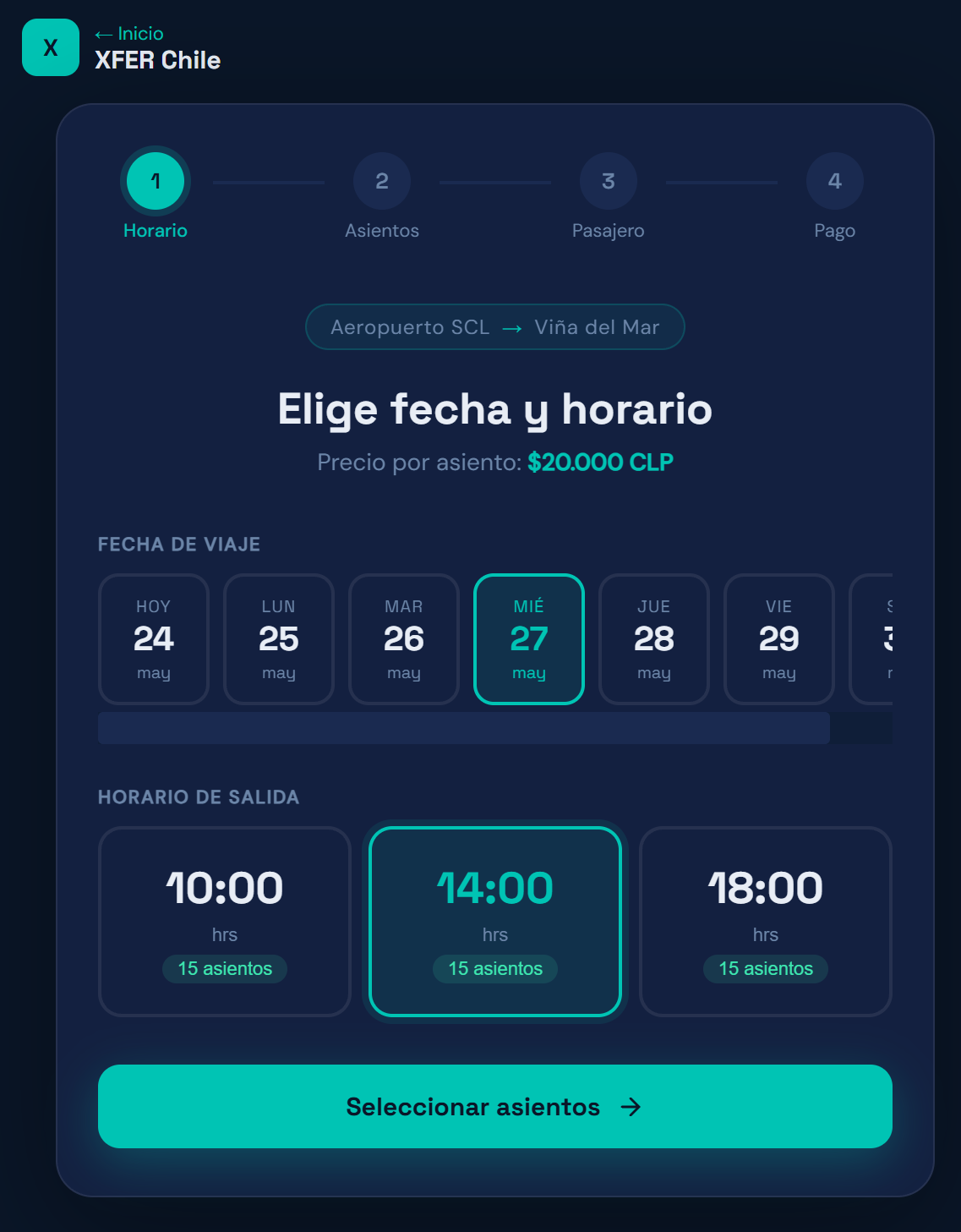 Paso 1 — Horario seleccionado