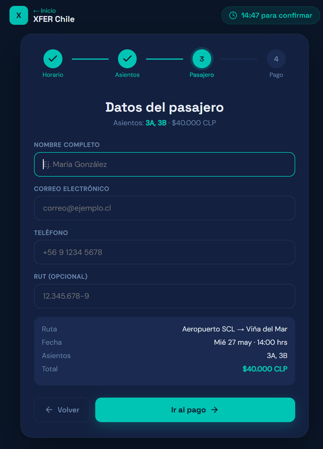 Paso 3 — Datos del pasajero